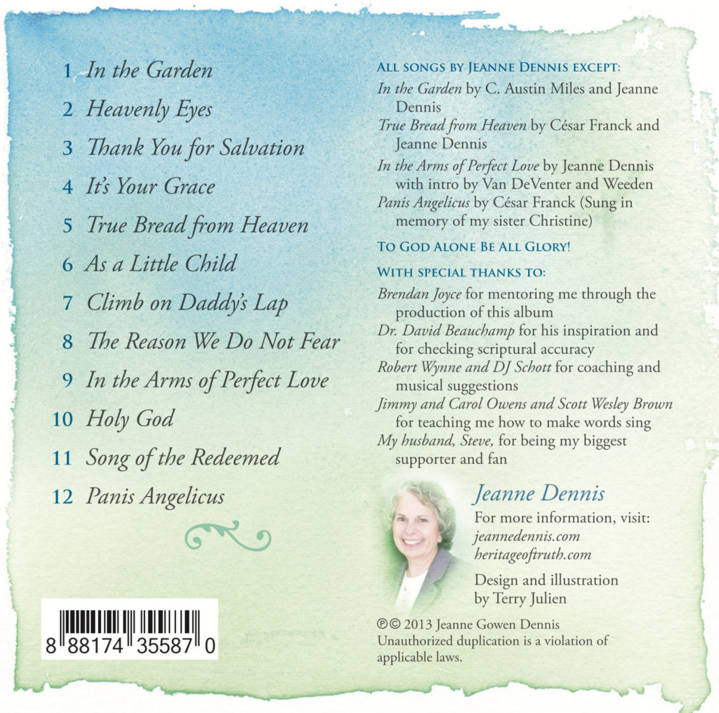 In the Arms of Perfect Love back cover of album with song information